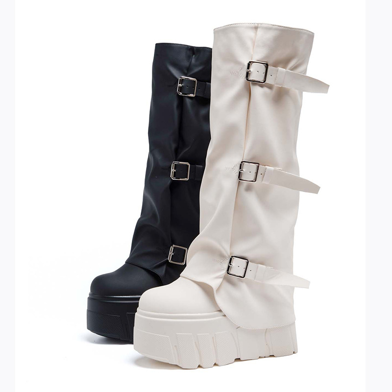 Zip Up Boots Short - 14cm salto joelho botas altas plataforma