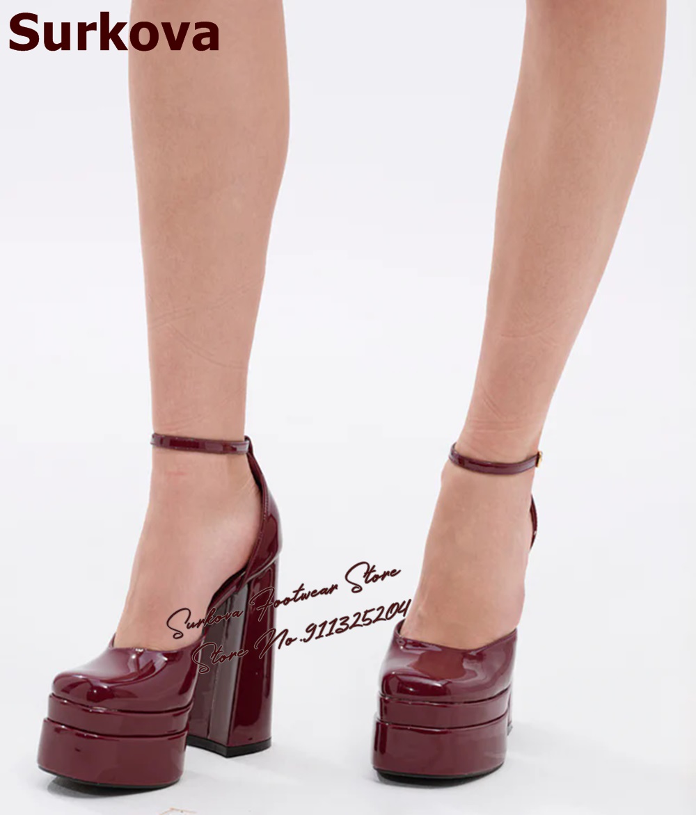 Women'S Shoes Burgundy - Surkova vestido de salto grosso de