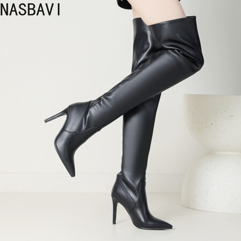 Wide Fit Heels - Botas Femininas de Luxo NASBAVI Pretas