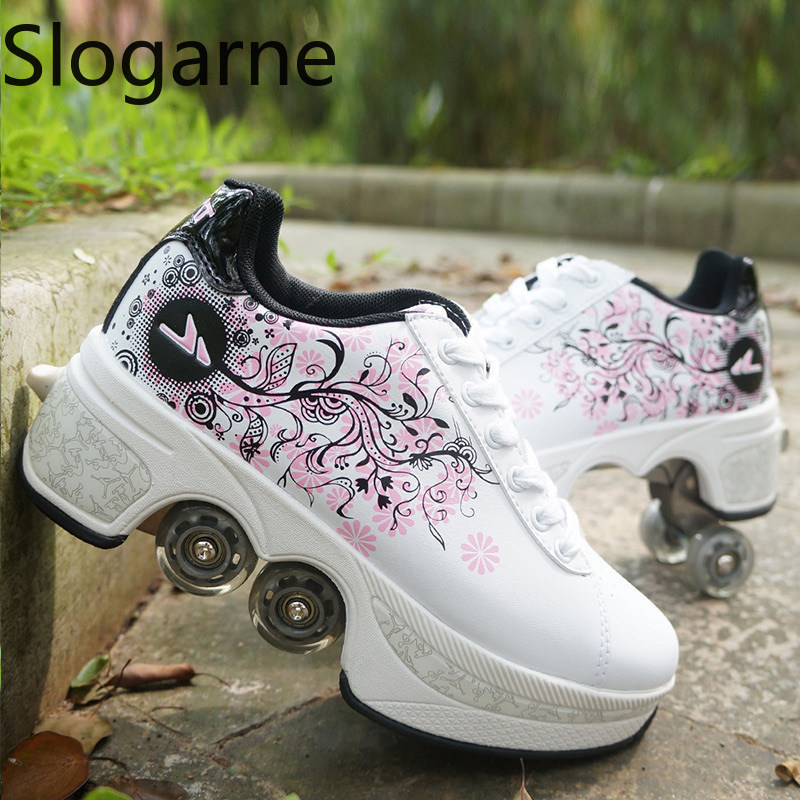 Women Shoes Running - Mulher 4 rodas deformação patins sapatos