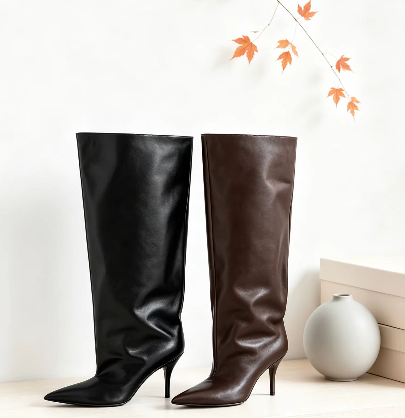 Wide Fit Heels - Bota Feminina Elegante de Cano Alto