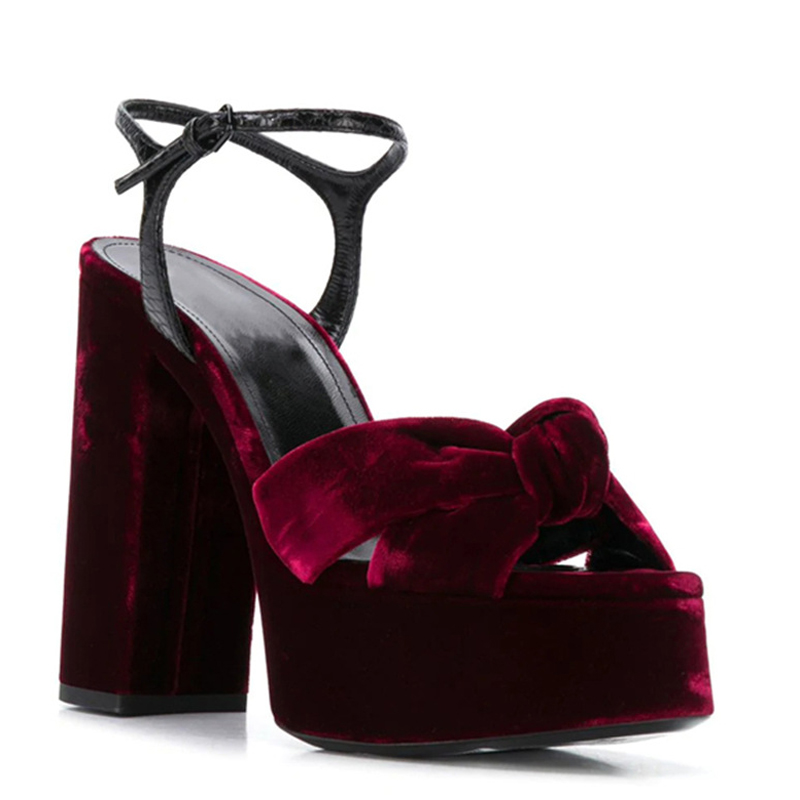 Borgonha veludo nó peep toe sa - Women'S Shoes Burgundy avaliação e preço