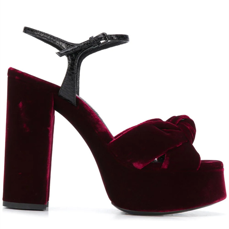Borgonha veludo nó peep toe sa - Women'S Shoes Burgundy avaliação e preço
