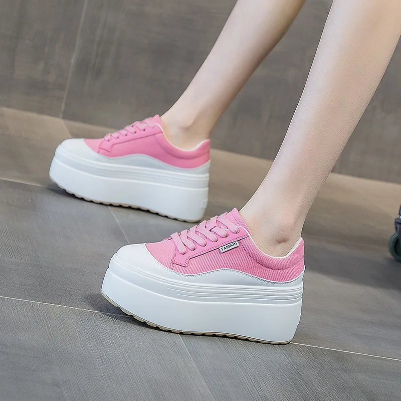 8cm nova lona de couro genuíno - Women'S Shoes Com avaliação e preço