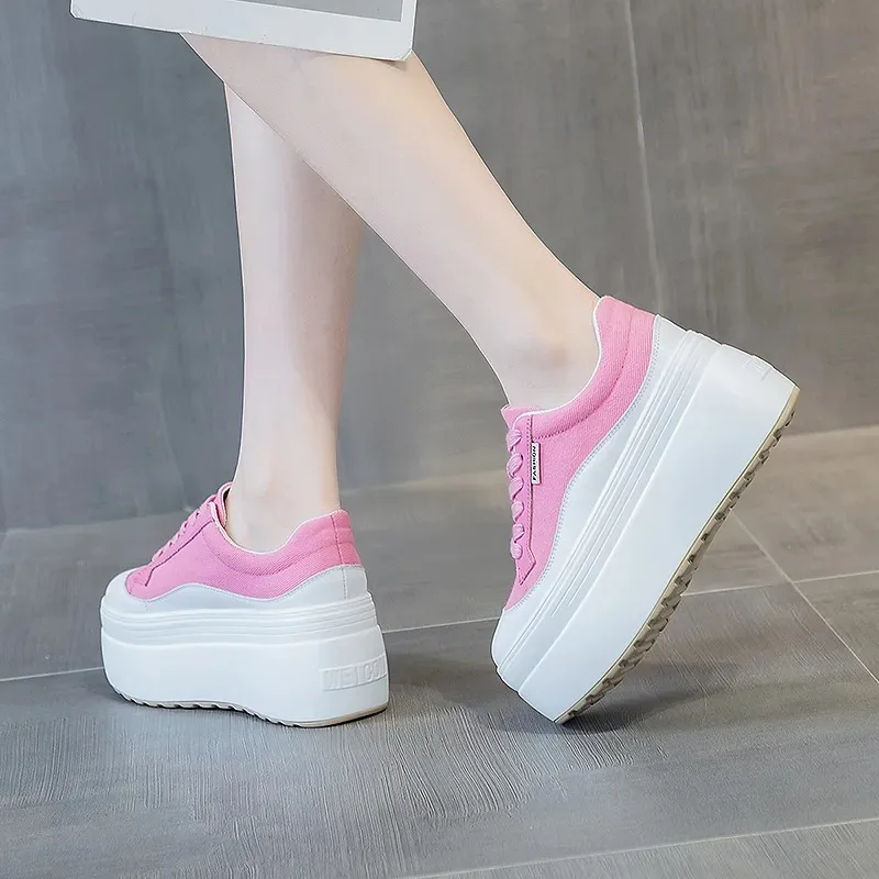 8cm nova lona de couro genuíno - Women'S Shoes Com avaliação e preço