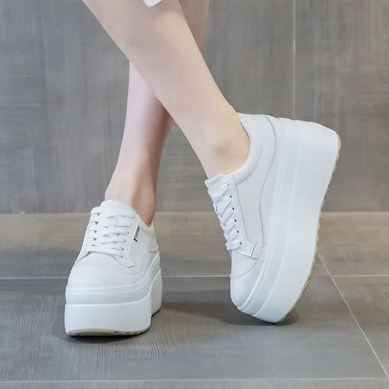 8cm nova lona de couro genuíno - Women'S Shoes Com avaliação e preço
