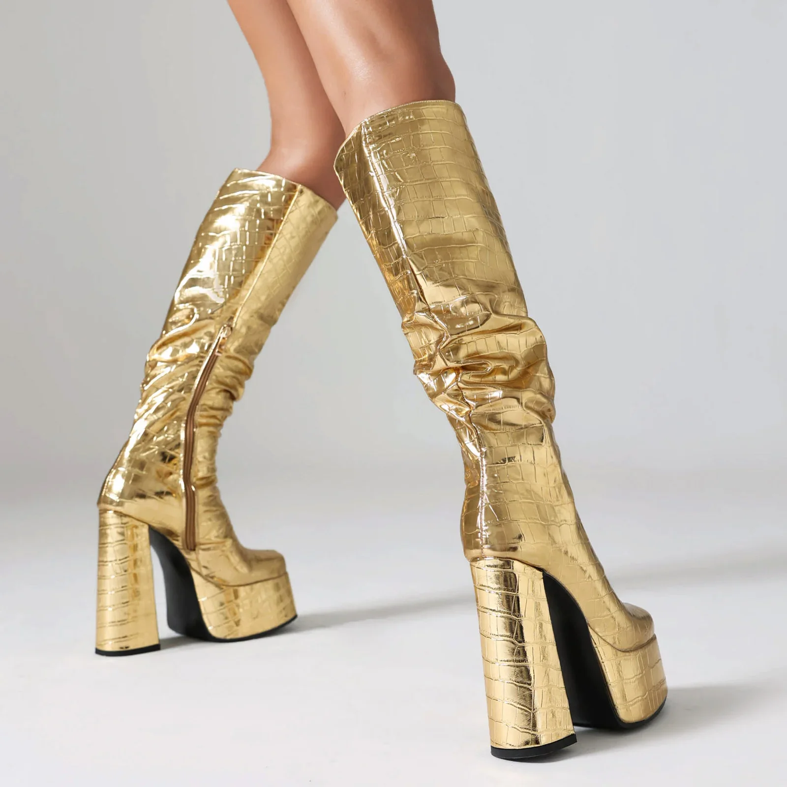 Brilhante prata feminina plata - Zip Up Boots Short avaliação e preço
